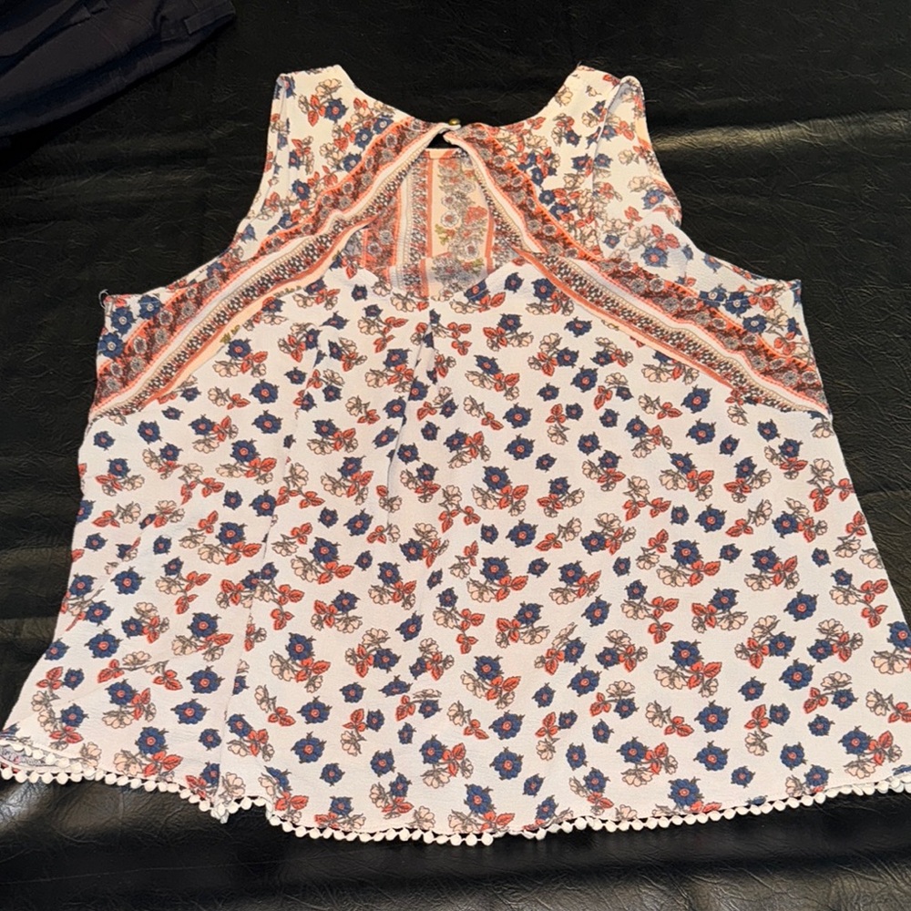 Xhilaration Floral Print Blouse - Orange and Blue, EUC (CL) - Picture 5 of 6